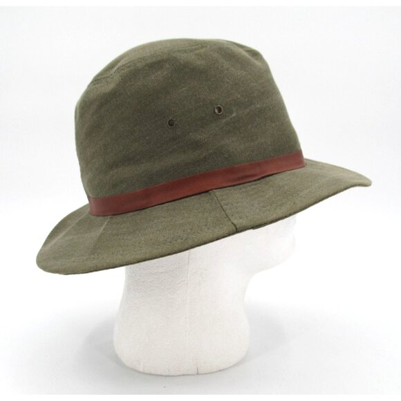 Vintage Broner Safari Hat Mens Medium Olive Canvas Fedora Made in USA 80s 90s - Picture 9 of 13